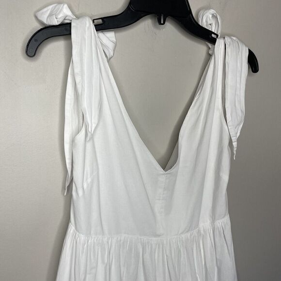 PETER SOM Tiered Dress Womens 4 White Tie Strap V-Neck Sleeveless A-Line Cotton - Picture 5 of 12